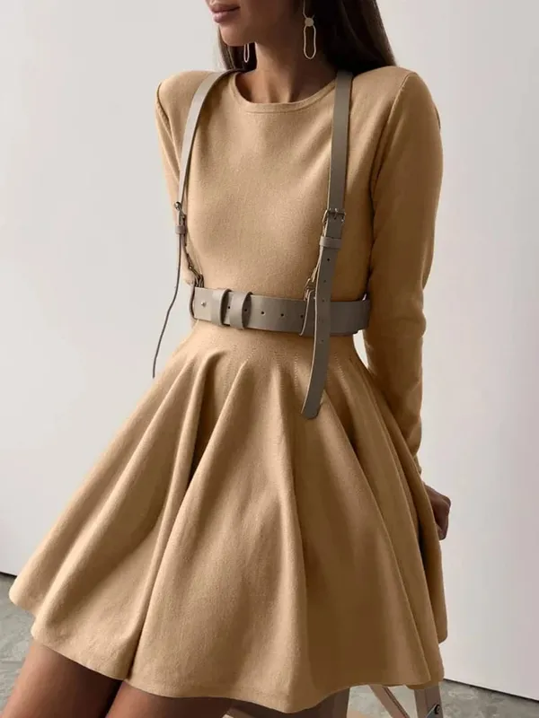 Duomofu dzianinowe Mini sukienki damskie jesienno-zimowa sweter z długim rękawem sukienka damska elegancka moda wąska linia plisowana sukienka Vestido
