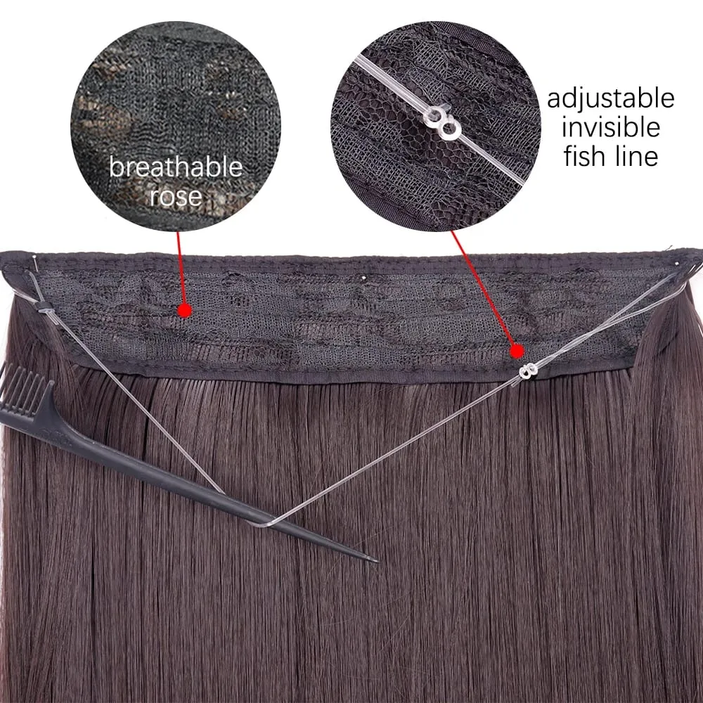 Synthetic No Clip Hair Extensions Natural 16 22 32" Long Wavy Invisible Wire One Piece False Hairpiece For Women