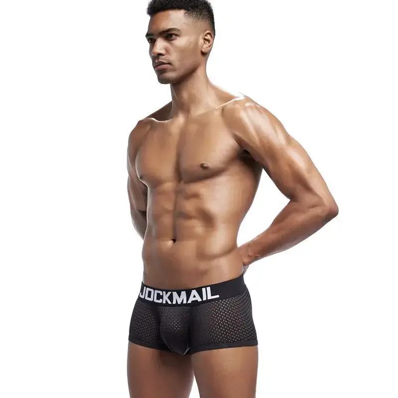 Jockmail Boxers Sexy Mens Panties Mesh Quick-drying Breathable Calzoncillos Solid Color Simple Boxers Hombre Semi-transparent — image 3