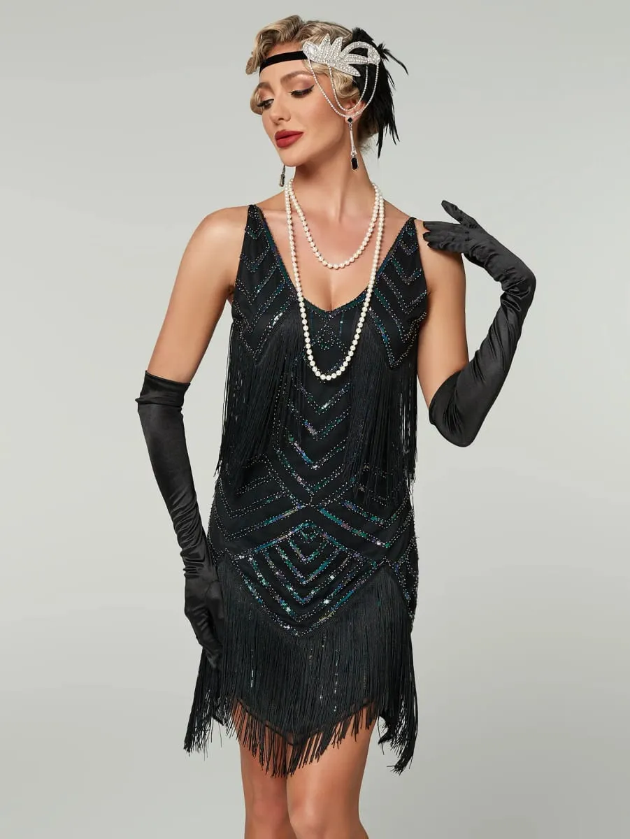 Flapper Roaring Plus Size 20s Great Lady Mini Short Dress Gatsby Fringed Sequin Beaded Lady Mini Tassels Decoration Dresses — image 4