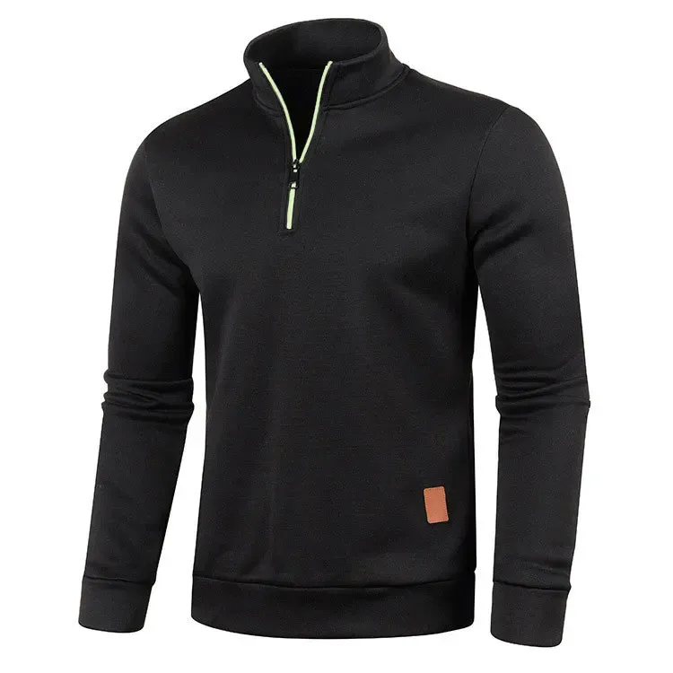 Autumn Men's Half Zipper Sweatshirts Long Sleeve Solid Color Pullover Turtleneck Streetwear Winter Warm Jacket Sport Coats — image 2