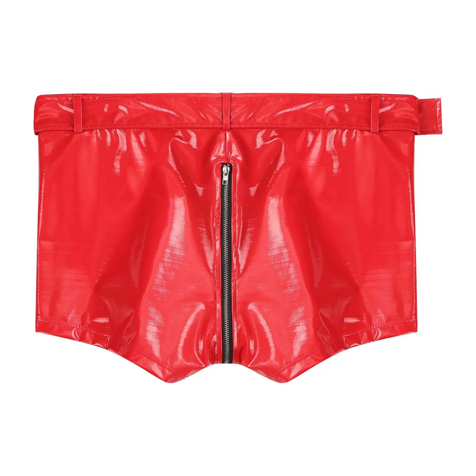 Men's Boxer Shorts Wet Look Latex PVC Leather Zipper Shorts Bottoms Bulge Pouch Boxer Brief Clubwear Party Hot Pants Nightwear