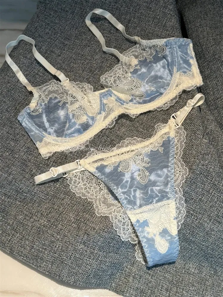Lace girls underwear thin section glossy bra anti-sagging push up lingerie support large breasts show small bra set — image 2