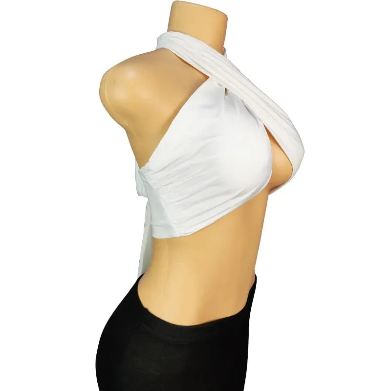 Sexy Tank Top Cross Bandage Backless Sleeveless Halter Crop Tops Women Bare Midriff Camisole Female Tube Top Cropped Vest