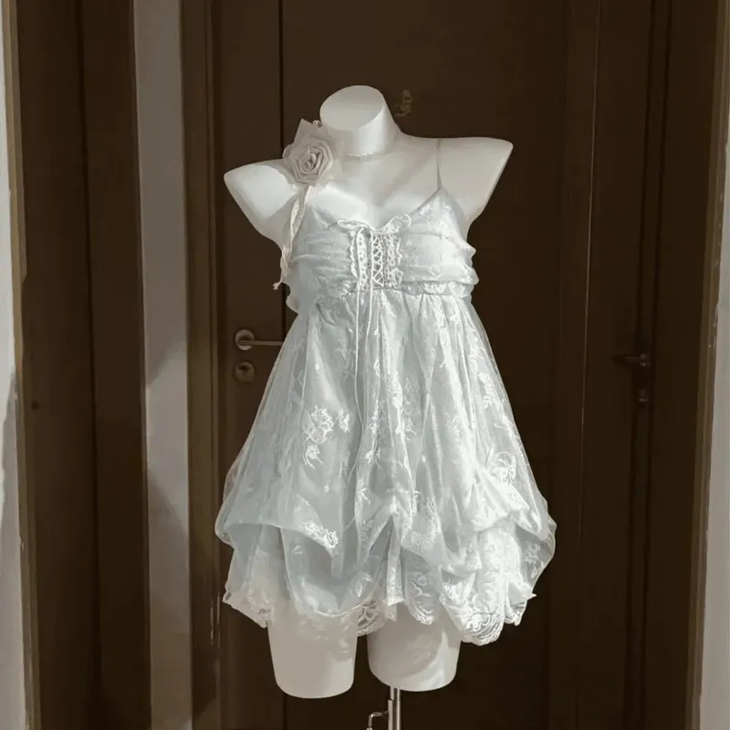 New Vintage Summer Women Sets Elegant Ruffle Lace Chiffon Design Mini Skirt Suit Fairy Female Sweet Korean Fashion Outfits 2025 — image 8