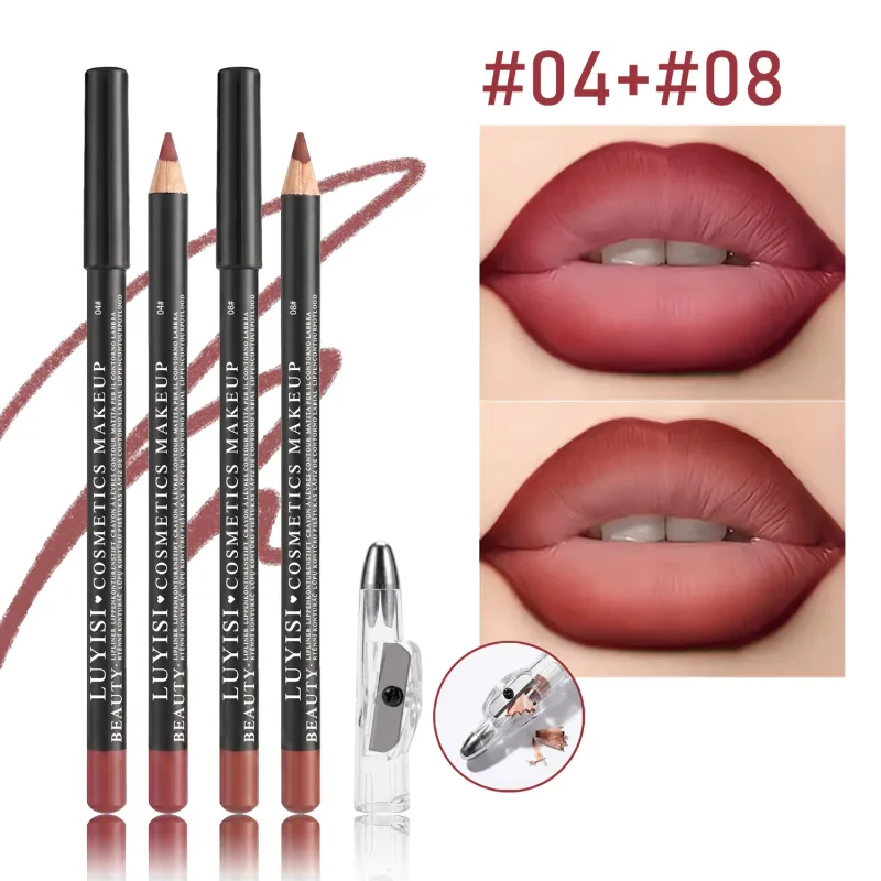 Professional Lip Liner Set with Sharpener 2pcs Waterproof Lip Pencils+1pc Sharpener Long-Wearing Transfer-Proof Velvet Matte