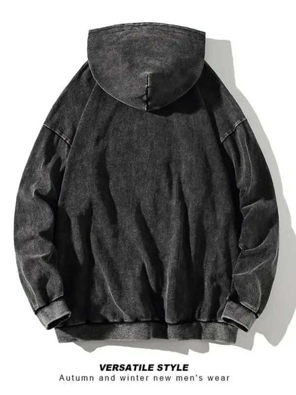 HAI Customizable Retro Washed Hoodies 100% Cotton Tops Black Acid Vintage Hooded Sweatshirts Oversize Hip Hop Male Pullover — image 6