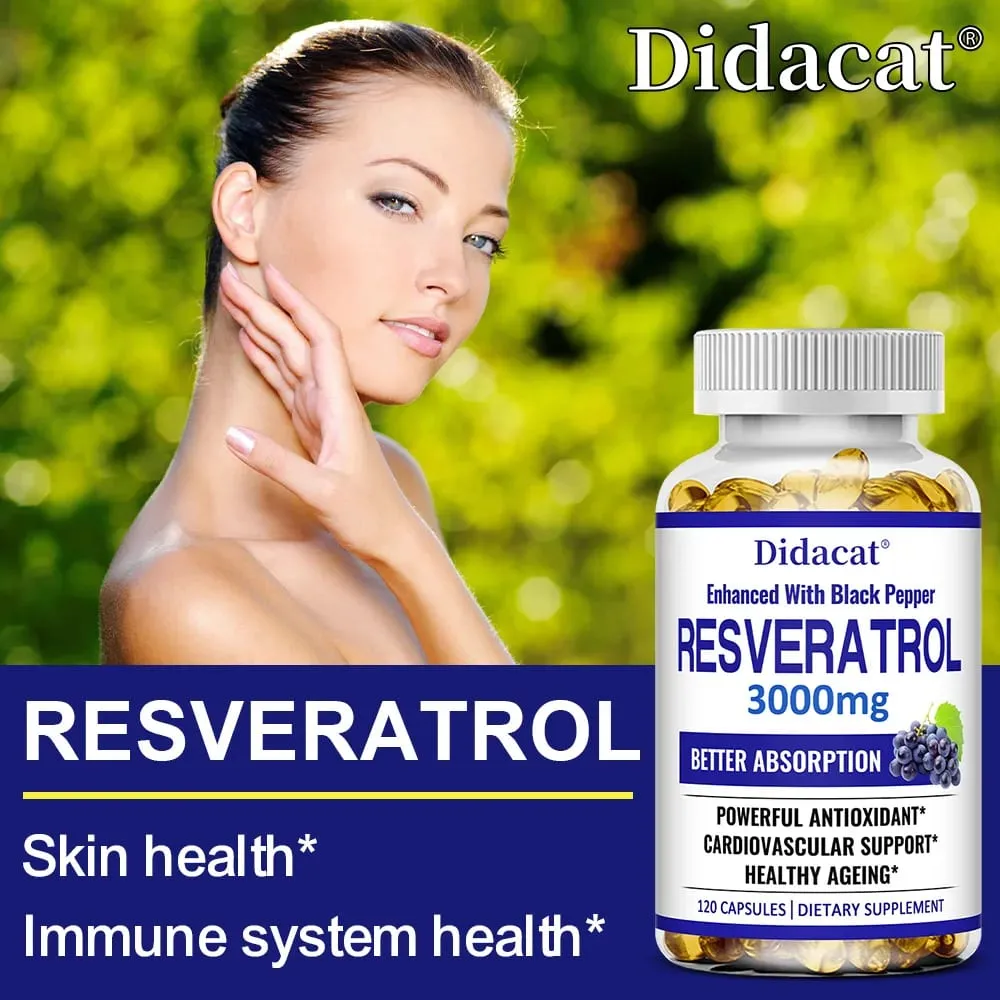 Resveratrol 3000 Mg Antioxidant Supports Brain Immune Joint and Cardiovascular Health Improves Skin Gluten Free Non-GMO — image 3