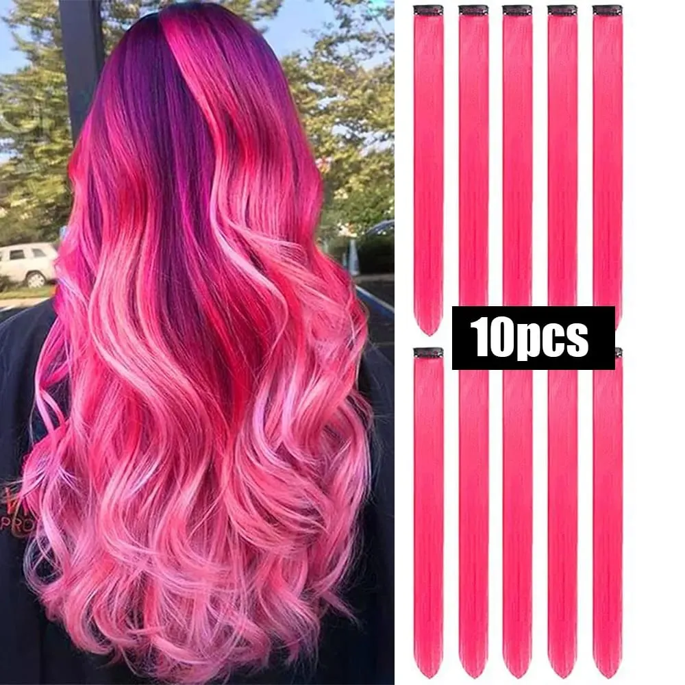10 PCS Colored Hair Extensions Straight Hairpiece Multi-colors Party Highlights Clip in Synthetic for Women Girls Cosplay Gift — image 20