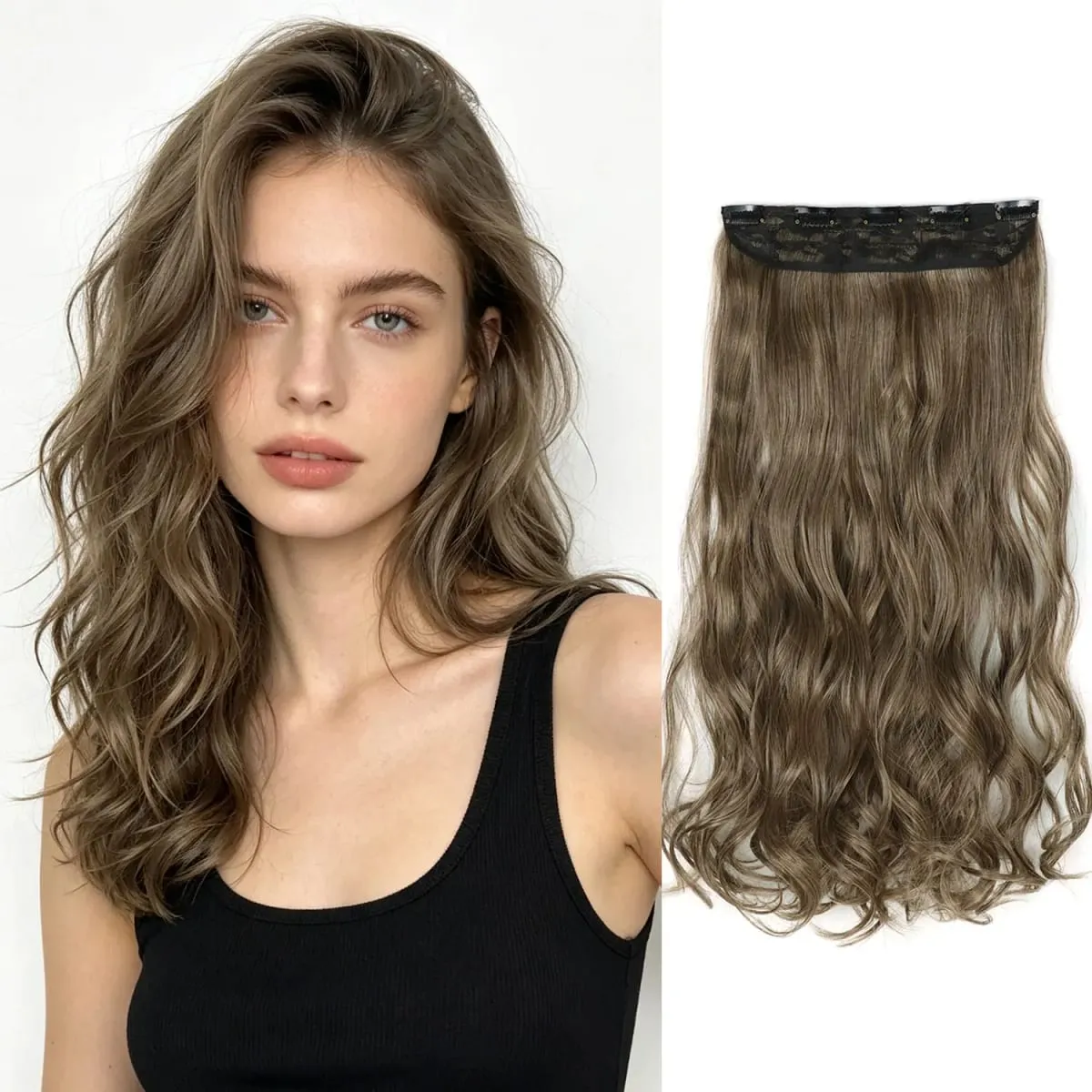 Syntetisk clip in hair extensions 5 clips i ét stykke højtemperatur fiber bølgede hårstykker til kvinder daglig festferie — image 9