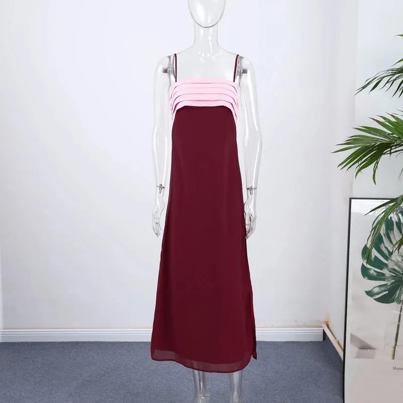 Elegant Sling Dress Women's Sleeveless Backless Pleated Side Split Long Dresses 2026 Summer Fashion Female Party Vacation Robes