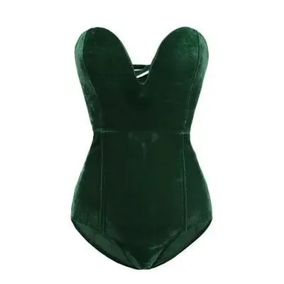 CM.YAYA Vintage Women Velvet Strapless Sleeveless Bodycon Bodysuits 2025 Spring Basic Sexy Party Evening Club Tops One Piece — image 13