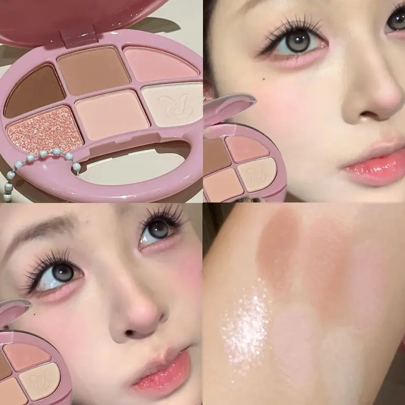 Pink Brown Six Color Eye Shadow Disk Low Saturation Matte Pearlescent Eyeshadow Palette Korean Makeup Matte Shimmer Eye Cosmetic — image 1