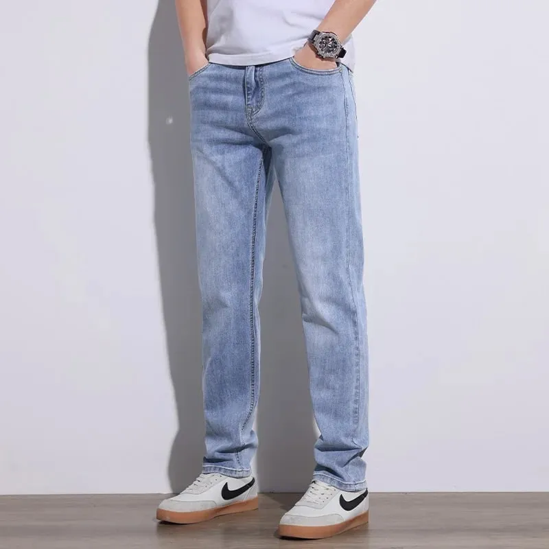 Men's Jeans Stretch Slim Regular Fit Gray Light Blue Dark Blue Jeans For Men Denim Pants Causal Streetwear Mens Clothing — image 4