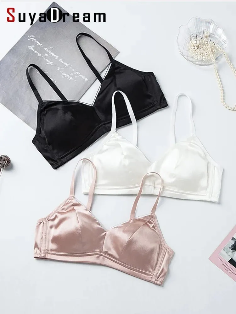 SuyaDream Women Silk Bra Set 93%Silk 7%Spandex Thin Mold Cup Wire Free Underwears 2023 Comfortable Intimates White Black — image 1