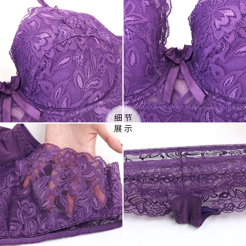 Sexy Lace Bras Set Lace Panty Thin Brief Plus Size 34-46BCD Women's Bralette Bh Push Up Brassiere Girl Top BH Lingerie Intimates — image 6
