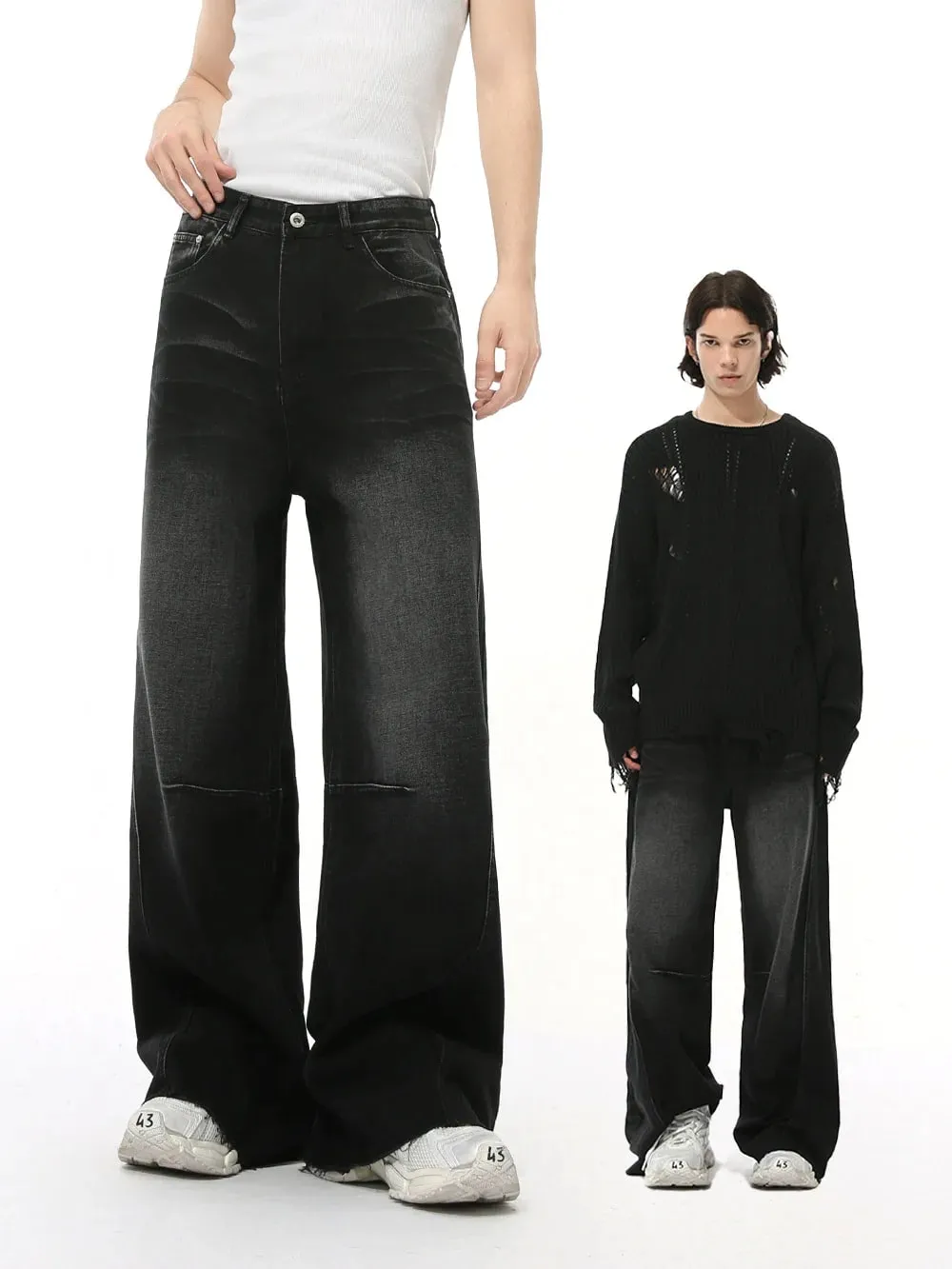 2025 New American retro high street three-dimensional design splicing jeans men's straight tube loose wide leg pants trendy — image 2