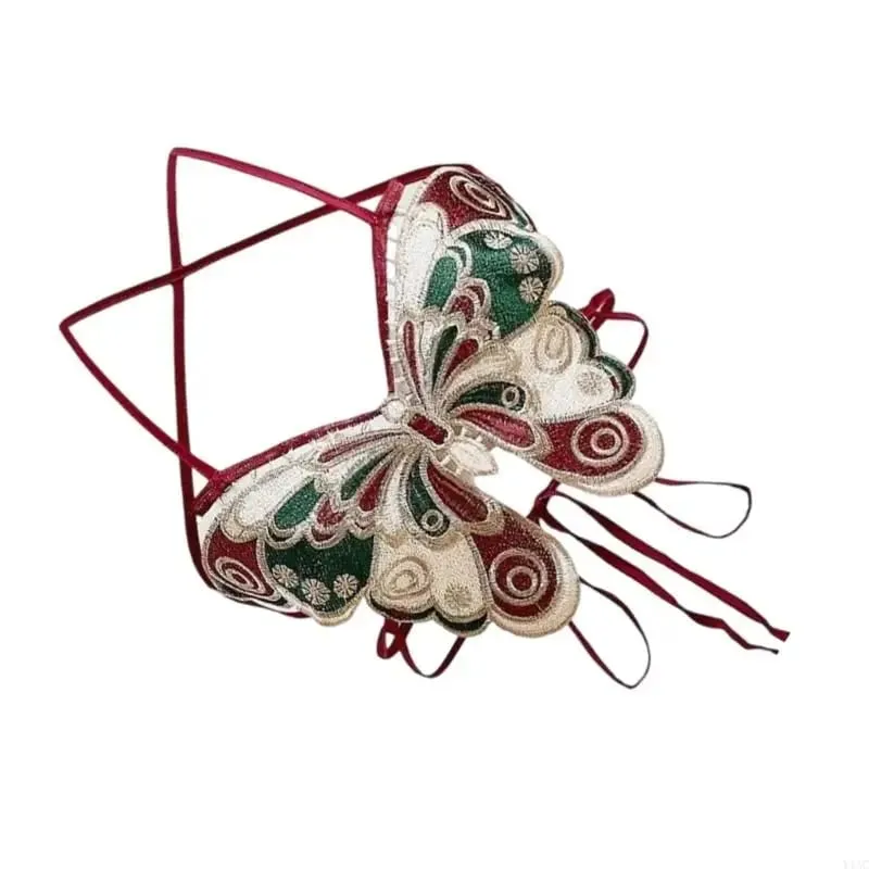 Y1AC Women Strappy Backless Beach Crop Top Butterfly Embroidery Halterneck Camisole — image 2