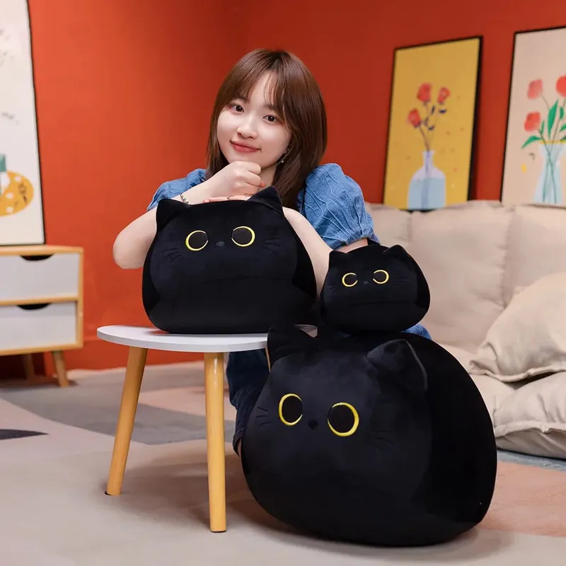 18cm/40cm/55cm Black Cat Shaped Soft Plush Pillows Doll Lovely Cartoon Animal Stuffed Toys Girls Birthday Gifts Ornaments — image 2