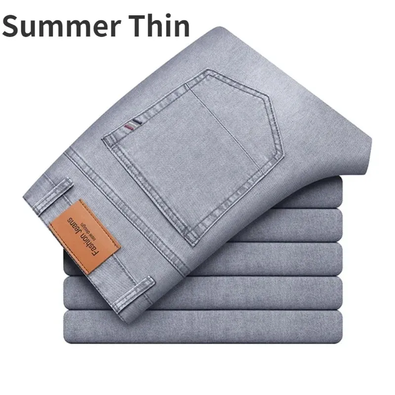 Man Pants Office Business Jeans Men Classic Blue Black Cotton Stretch Straight Denim Pants Male Brand Trousers — image 13