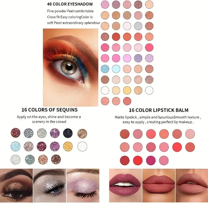 110 Color All-in-One Makeup Palette Gift Set Include Eyeshadow Glitter Lipstick Concealer Blush Eyeliner Highlighter With Mirror — image 4