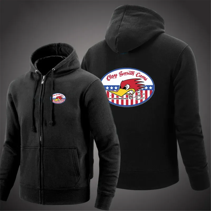 2024 Spring Autumn Men's Mr. Horsepower Clay Smith Cams Logo Print Solid Color Zip Long-Sleeved Streetwear Casual Hooded Hoodies