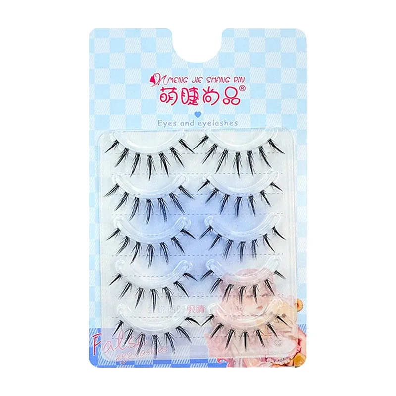 5 Pairs Black One-piece Manga False Eyelashes Natural Spiky Wispy Thick Korean Eye Lashes For Cosplay Makeup Enlarging Your Eyes
