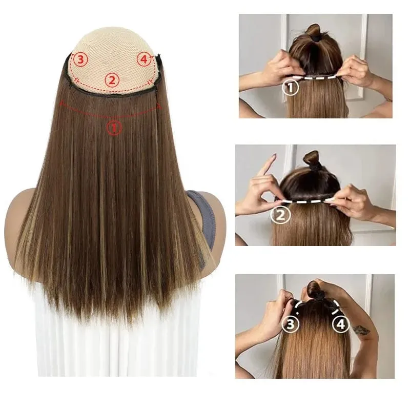 35CM Tổng Hợp 4 Cái/bộ Kẹp Trong Tóc Ngắn Thẳng Kiểu Tóc Tóc Vàng Đen Bộ Tóc Giả Chịu Nhiệt Giả Tóc — image 7