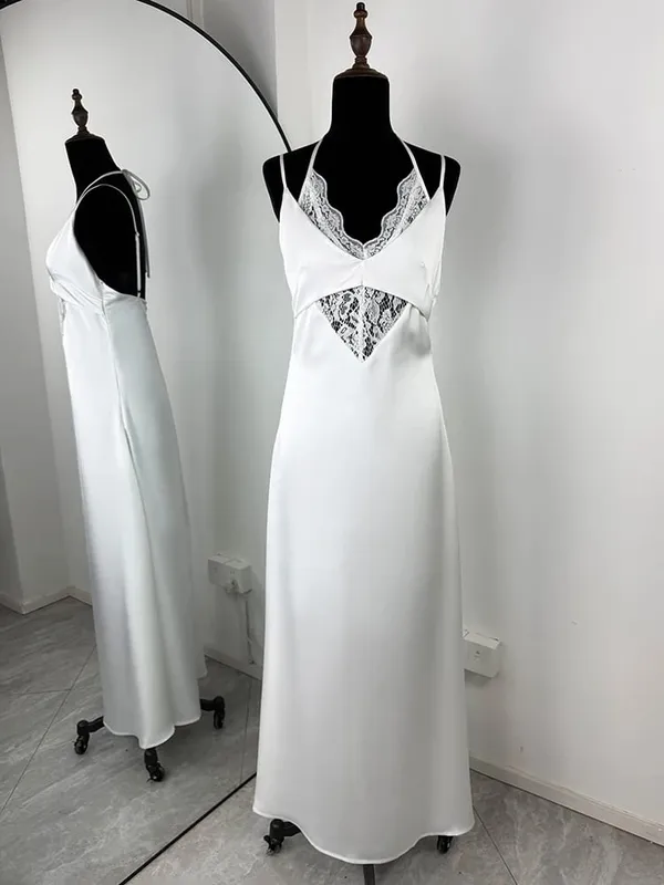 Ticketsx vestido feminino com decote em v, renda vazada, costas abertas, sem alças, sexy, cintura alta, longo, praia, férias, vestido feminino — image 7