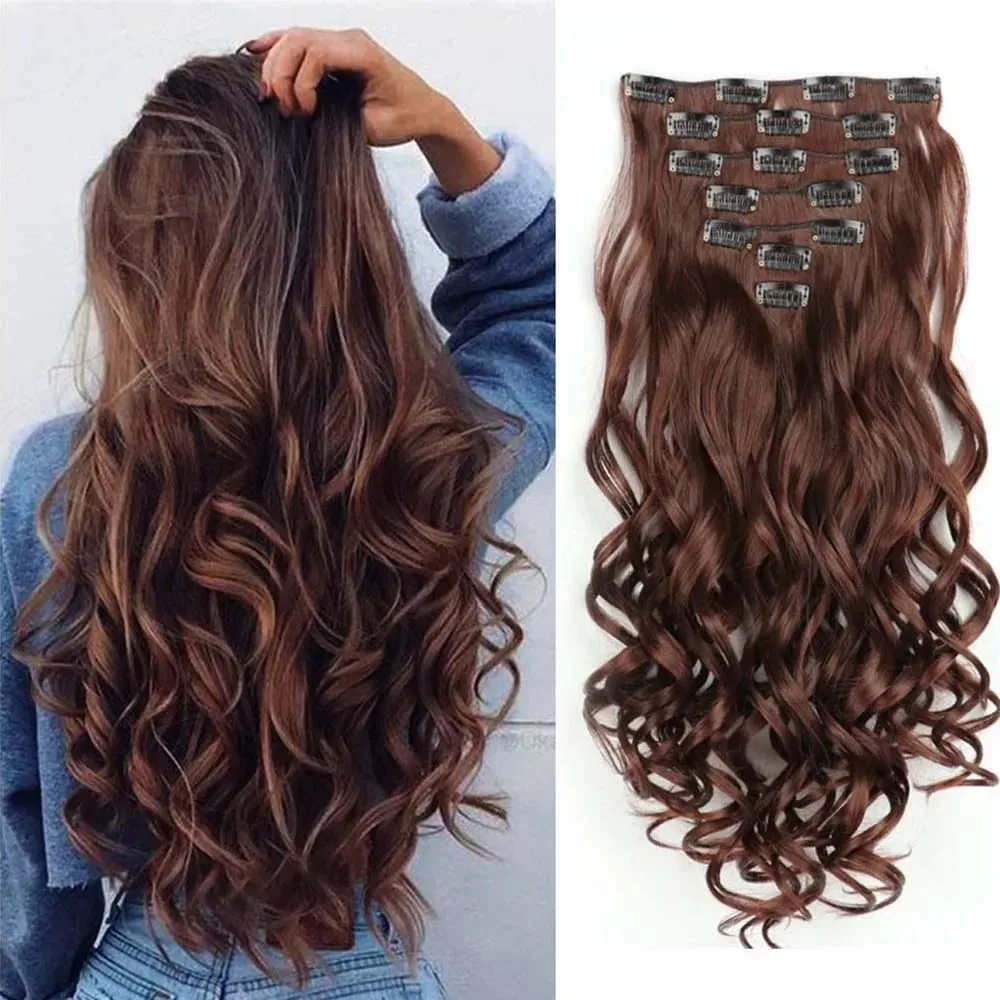 22 Inch Elegant Sexy Hair Curly Extensions 7Pcs/Set 16 Clips Long Curly Wave-Body Wave Hair Extensions Clip In Hair Extensions — image 1