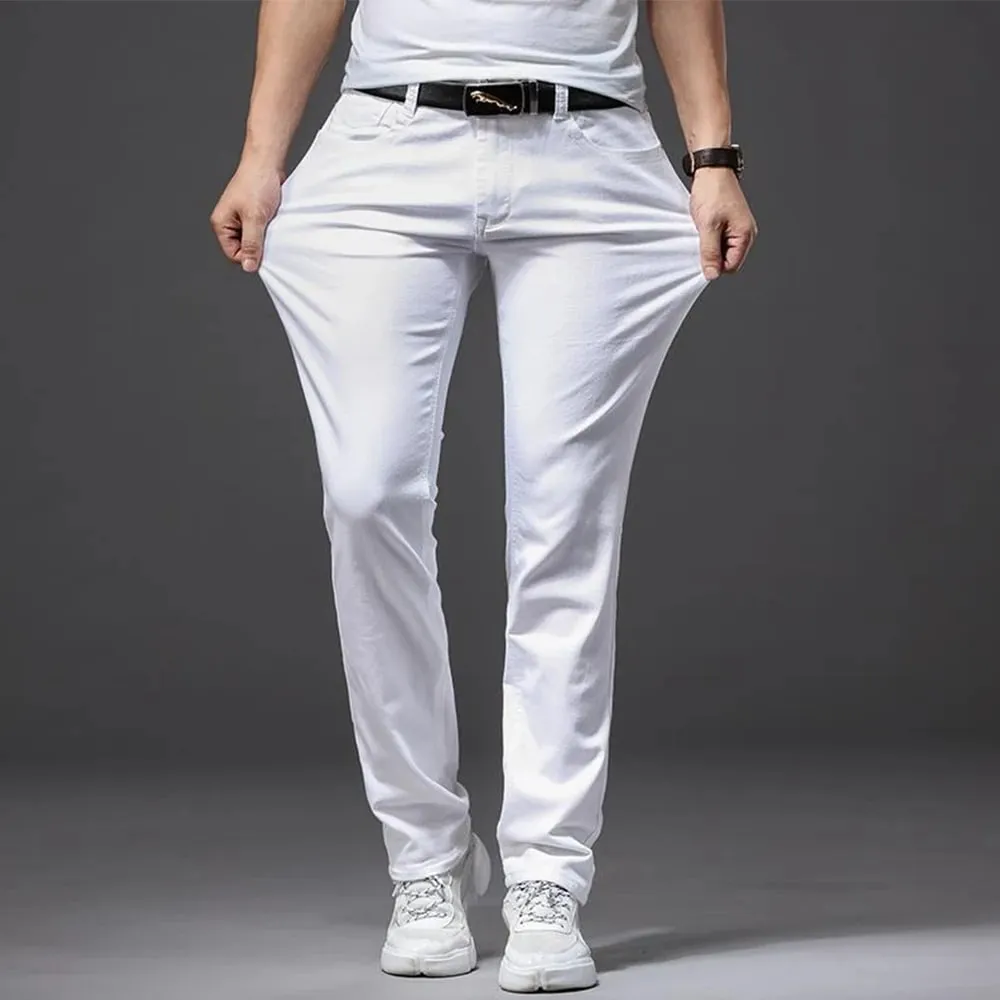 Men White Jeans Elasticity Straight Slim Fit Casual Soft Business Classic Brand Trousers Fashion Advanced Stretch Denim Pants — image 3