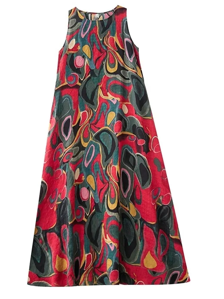 sleeveless oversized cotton vintage floral new in dresses for women casual loose long summer dress elegant clothing 2025