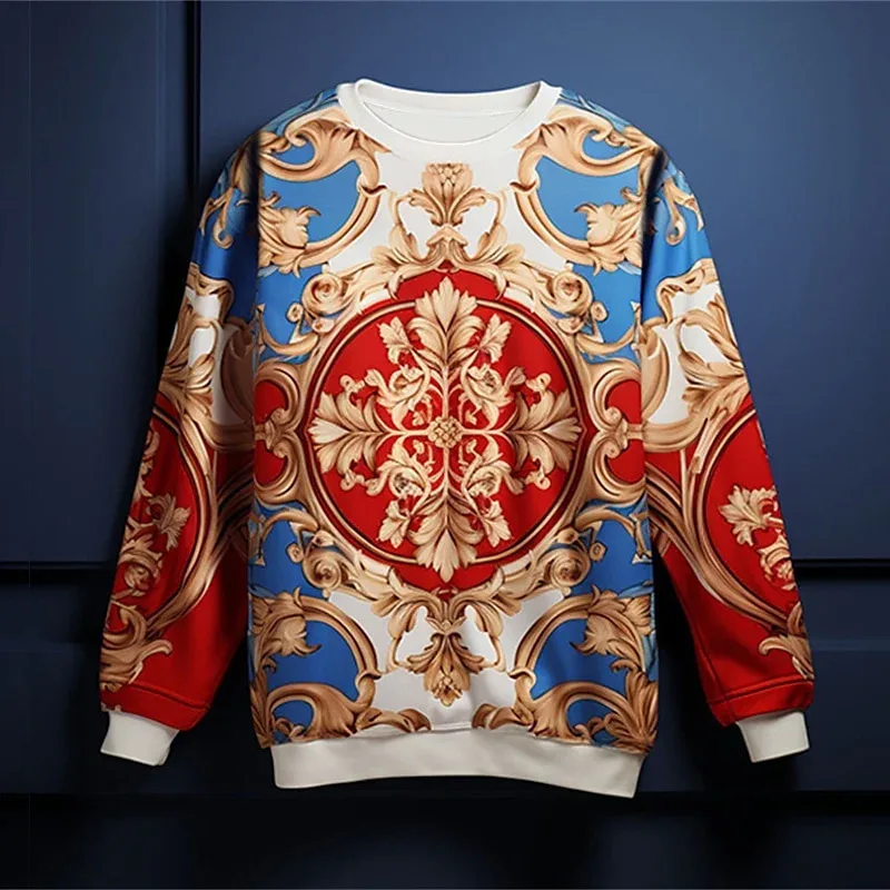 3D Printed Luxurious Sweatshirt For Men Colorful Florals Pattern Pullover Casual Loose O-Neck Hoodies Unisex Long Sleeve Tops