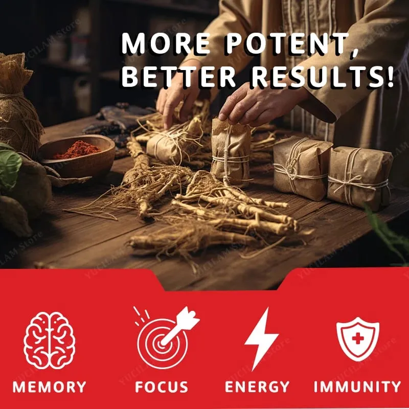 Korean Red Ginseng 1500 mg - Energy Supplement for Peak Performance Focus & Vitality - High Potency Ginseng Root Extract