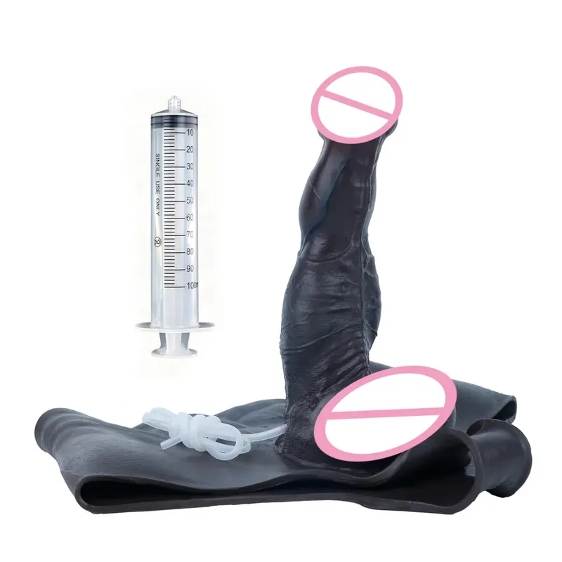 Sort nøgen strop stor realistisk udløsning dildo silikone sprøjtende trusser med simuleret solid penis sexlegetøj til kvinder