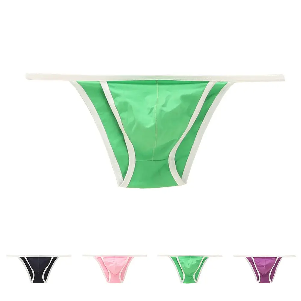 Men Sexy Briefs Cotton Low Rise Breathable String Bikini Contoured Pouch Bulge Jersey Color Erotic Slim Fit Thin T-back Thong — image 5
