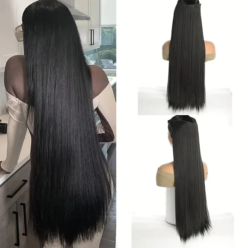 80CM Long Straight Hair Synthetic Hair Extension Piece Wig Clip On woman's heat-resistant Hairpiece