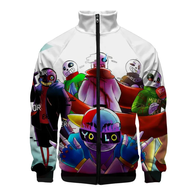 Luxuriöse beliebte Sans Undertale 3D-Druck-Reißverschluss-Raglanjacke Windjacke Jungen/Mädchen Bequeme Stehkragenjacken Mäntel
