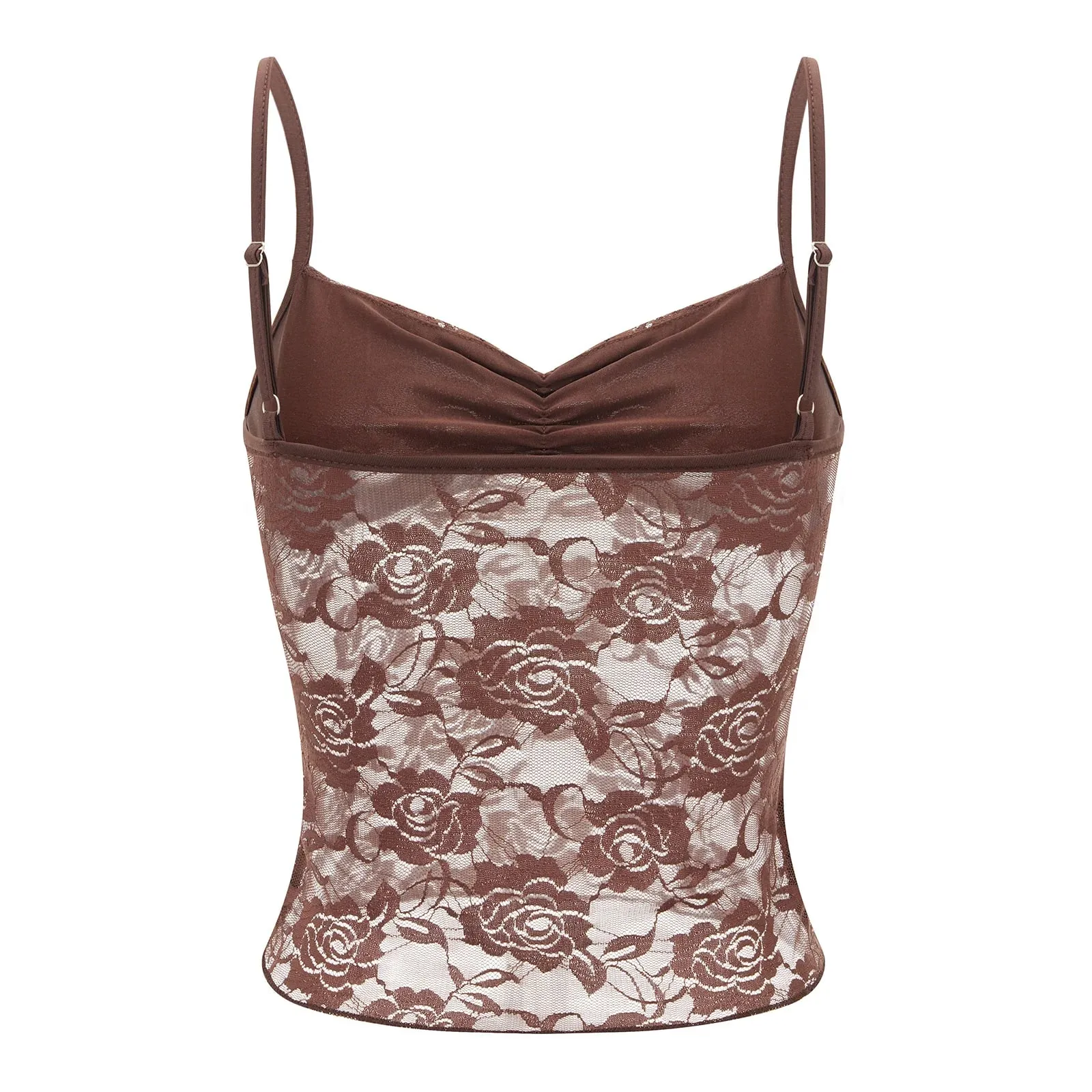 Baju Atasan Cami Renda Musim Panas Wanita Tanpa Lengan Ruched Depan Warna Pejal Kamisol Slim Fit Tank Top — image 5