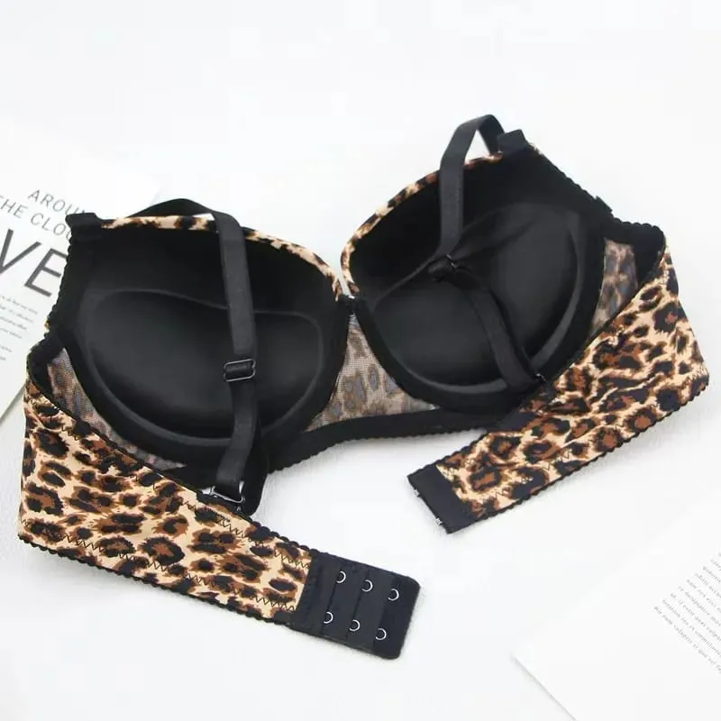 New 2025 Leopard Print Upper Thin Lower Thick Bra Set Sexy Push-Up Bra Set — image 6