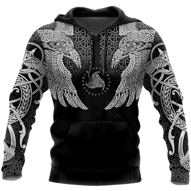 Mens Hoodies Vikings eagle Tattoo Fashion Animal pattern 3D Printed Style Casual Harajuku Hip Hop Pullover Oversized Sudaderas — image 6