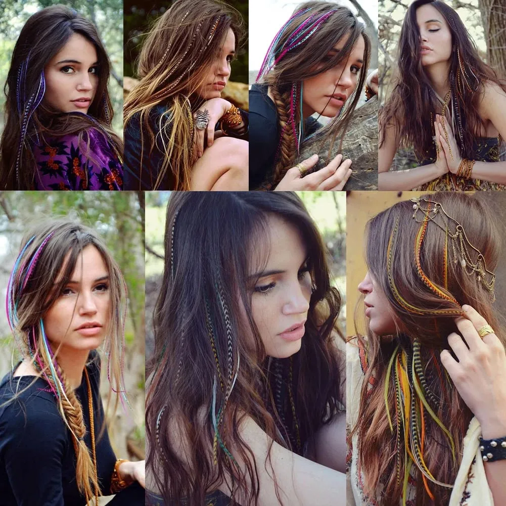 10 Root/pack Feather Hair Extensions Colorful I Tip Hairpiece 16inch Synthetic Hair Accessiories For Women Girls Daily Party Use — image 7