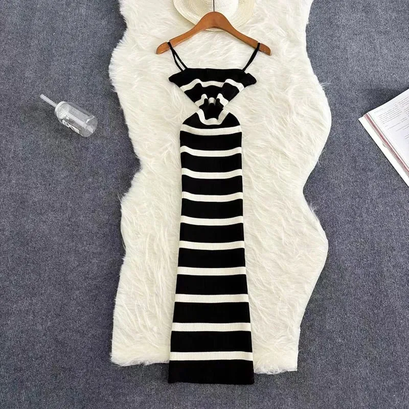 Summer Stripe Elastic Bodycon Strap Kjole 2024 Sexet Strand Solkjole Kvinder Casual Slank Blyant Vestidos Maxi Lang Kjole — image 11
