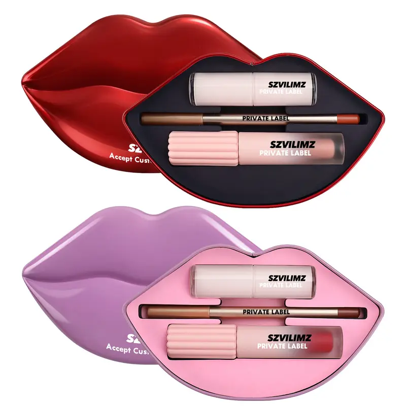 Lip Makeup Kit Private Label Lip Gloss Pencil Liner Balm Matte Glossy Lipgloss Set Wholesale 3 in 1 Gift Box — image 2