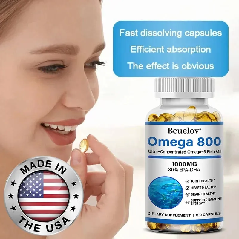 Bcuelov Fischöl Omega-3-Ergänzungsmittel, 1000 mg Kapseln, Omega-3-Fischöl für eine gesunde Herz-Gehirn-Unterstützung, 30/60/120 Kapseln — image 2