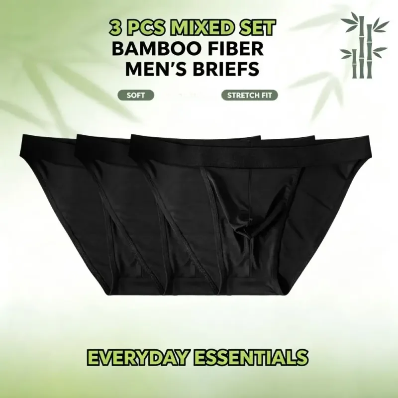 Calzoncillos de bikini de corte alto para hombres de fibra de bambú suave Bolsa integrada Ropa interior atlética que absorbe la humedad para entrenamiento en gimnasio 1 juego de 3 piezas
