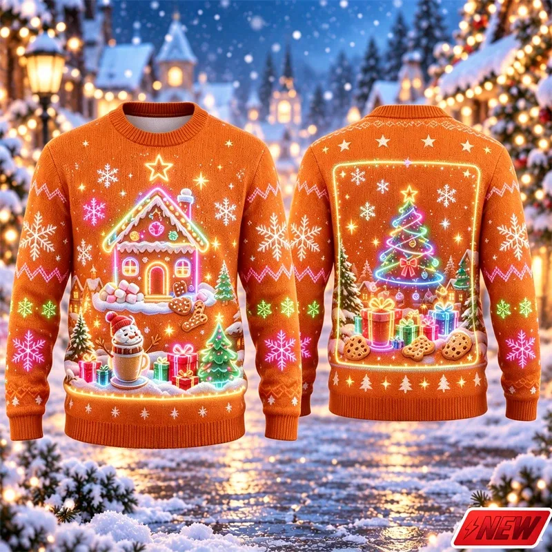 3d Print Christmas Tree Ugly Sweater Men Merry Christmas Trend Crew Neck Sweatshirts Women Neon Snowman Gift Fake Sweater Unisex — image 8
