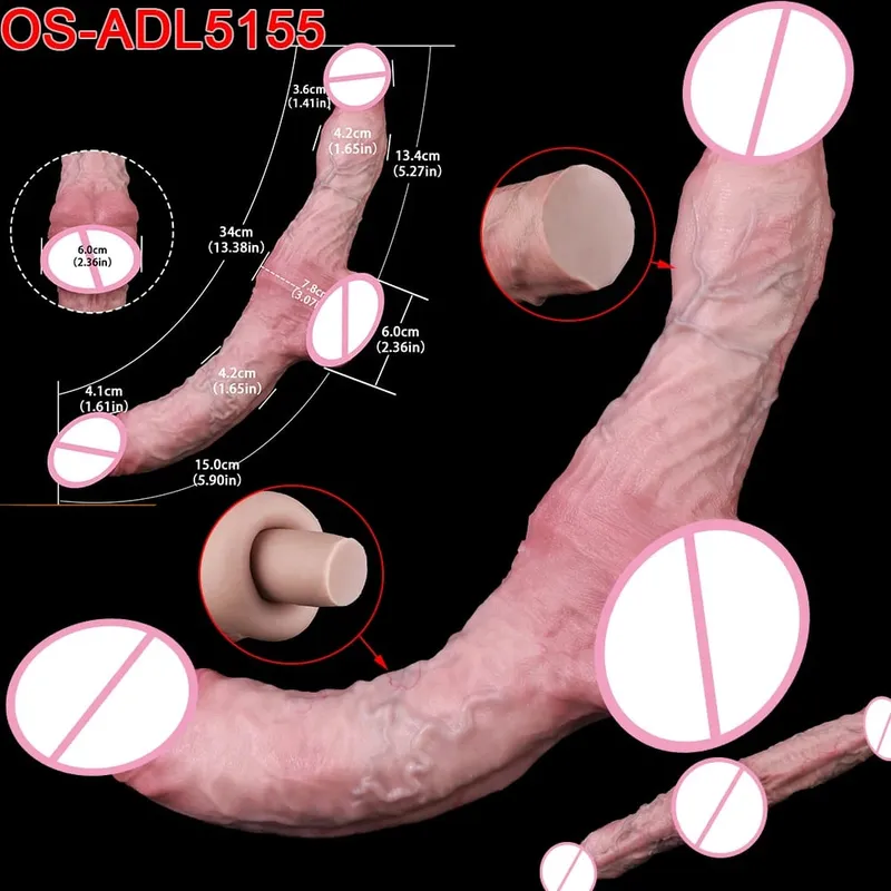Mainan Seks Stimulator Vagina Anal Kepala Ganda Dildo Panjang Realistis 47Cm dengan Pengisap untuk Pasangan Lesbian Alat Dewasa Pria Gay