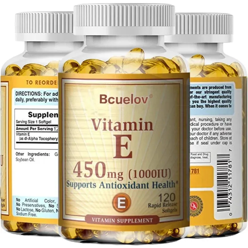 Bcuelov Vitamin E 450MG (1000 IU) Smíšený Podporuje imunitní systém a výživu pokožky - Přírodní antioxidant - Bez lepku a mléčných výrobků — image 2