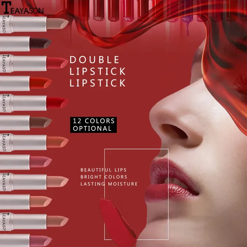 1PC Pink Matte Lipstick Waterproof Long-Lasting Moisture 2-in-1 Lip Tint Sexy Lip Gloss Lip Makeup for Women